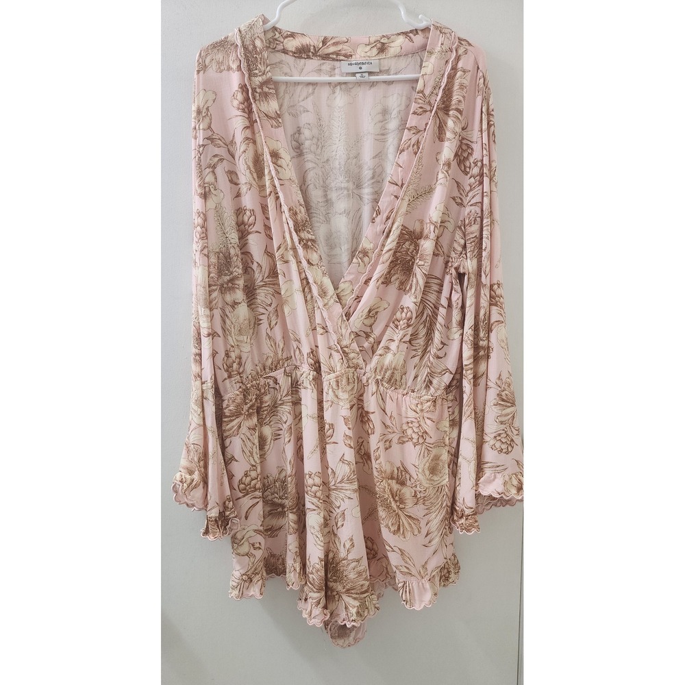 Agua Bendita x Target Floral Romper Pink Brown Long Sleeve XL
